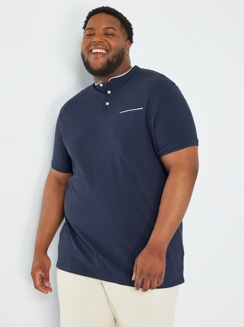 Polo de piqué algodón con cuello mao AZUL - Kiabi