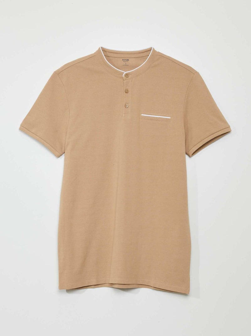 Polo de piqué algodón con cuello mao BEIGE - Kiabi