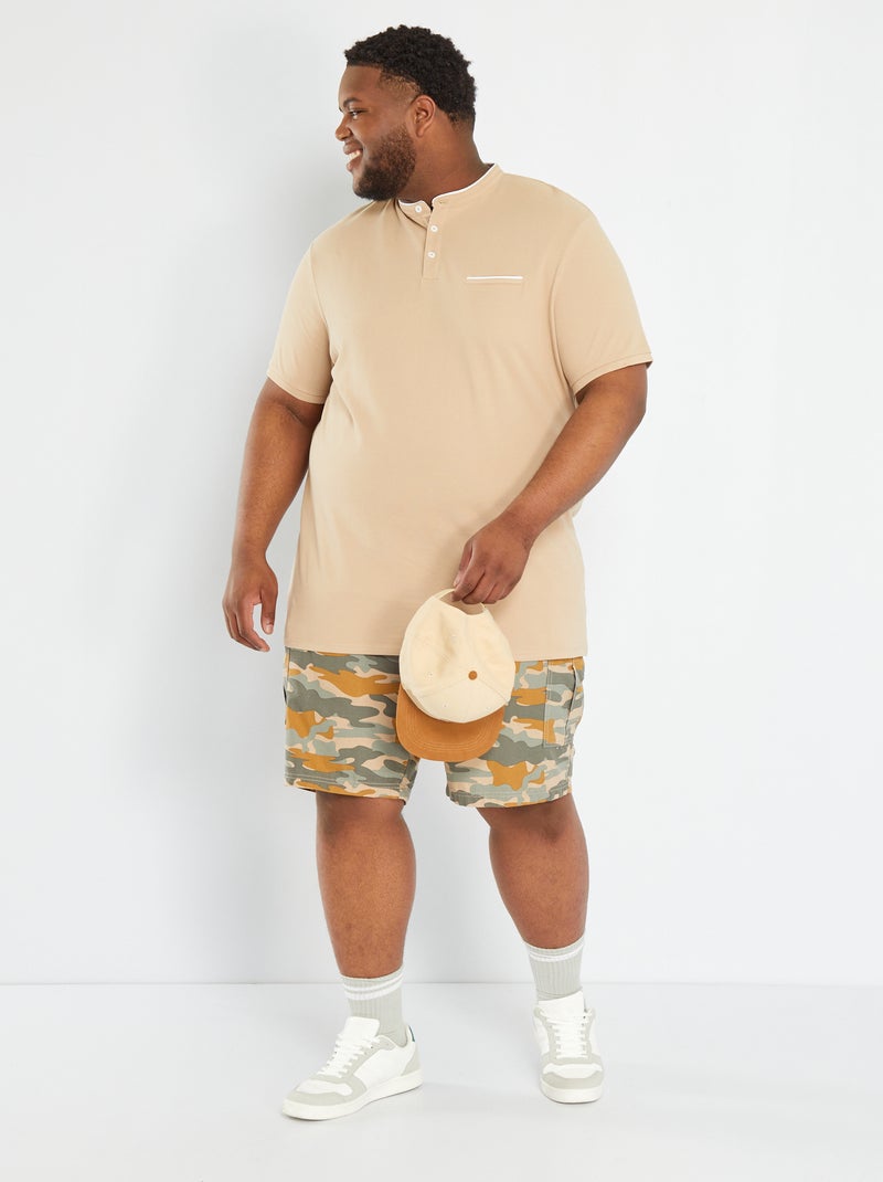 Polo de piqué algodón con cuello mao BEIGE - Kiabi