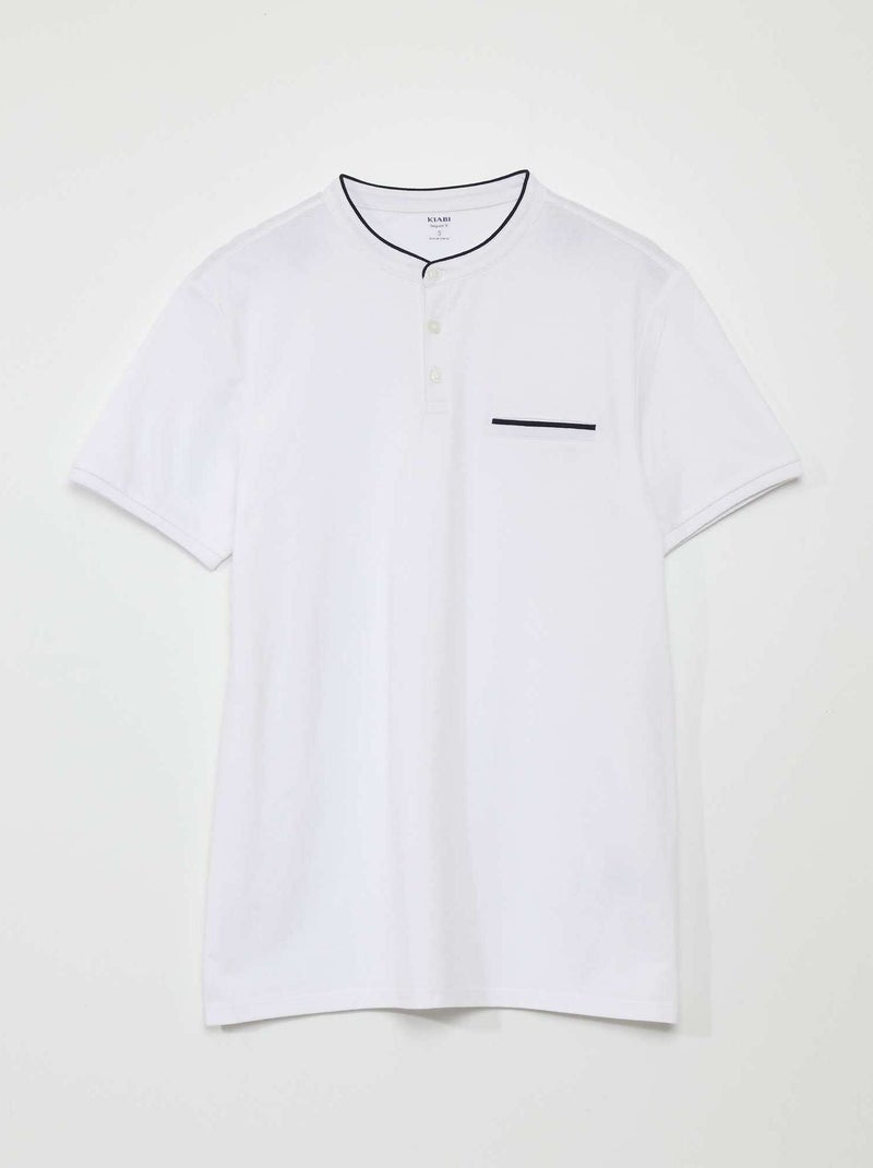 Polo de piqué algodón con cuello mao blanco - Kiabi