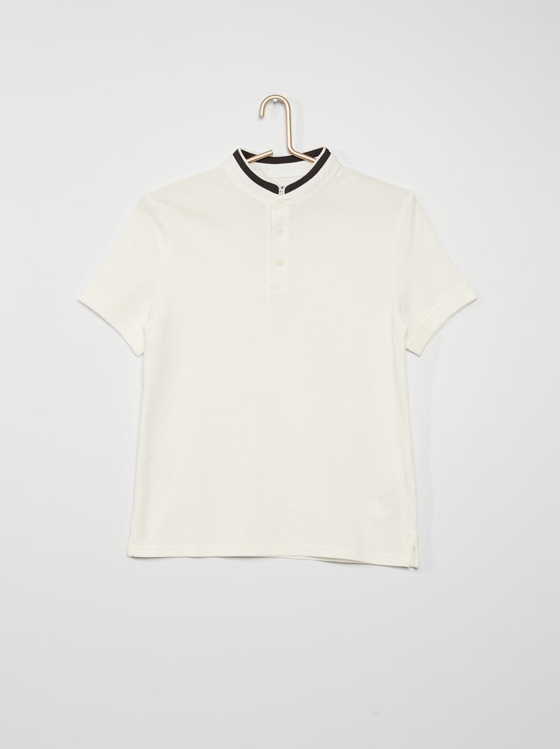 Polo de piqué algodón con cuello mao BLANCO - Kiabi