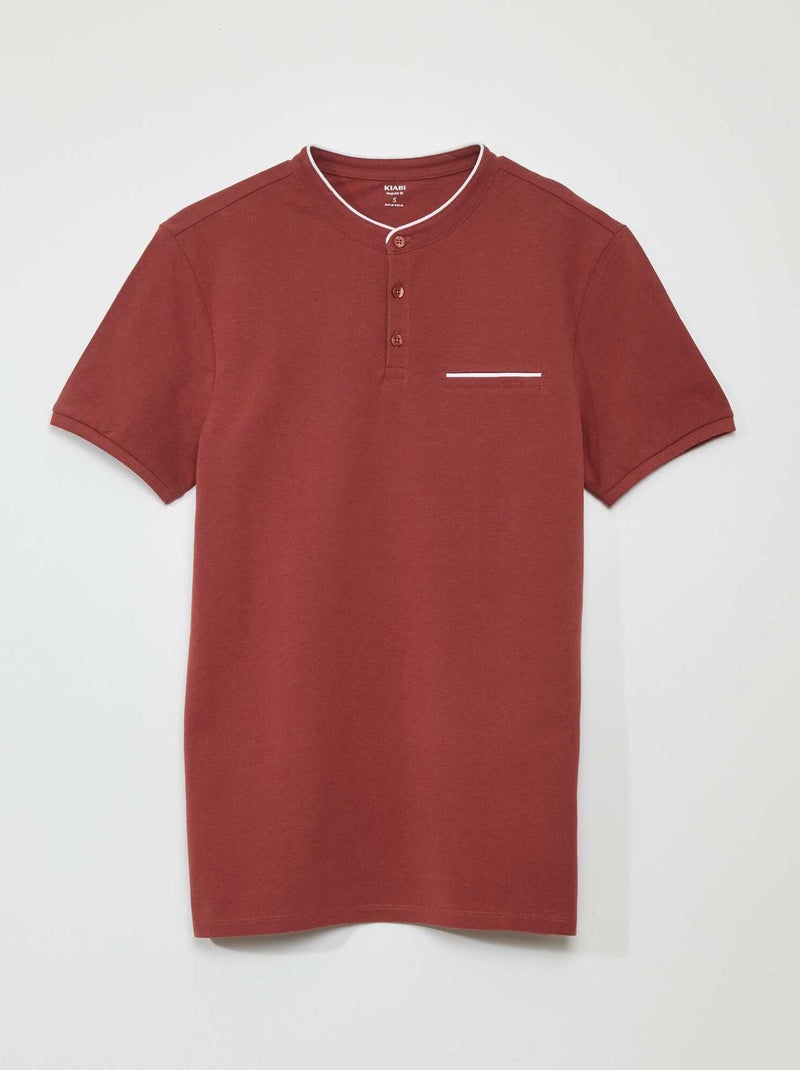Polo de piqué algodón con cuello mao ROJO - Kiabi