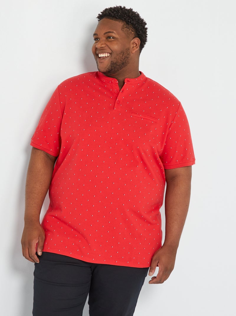 Polo de piqué algodón con cuello mao ROJO - Kiabi