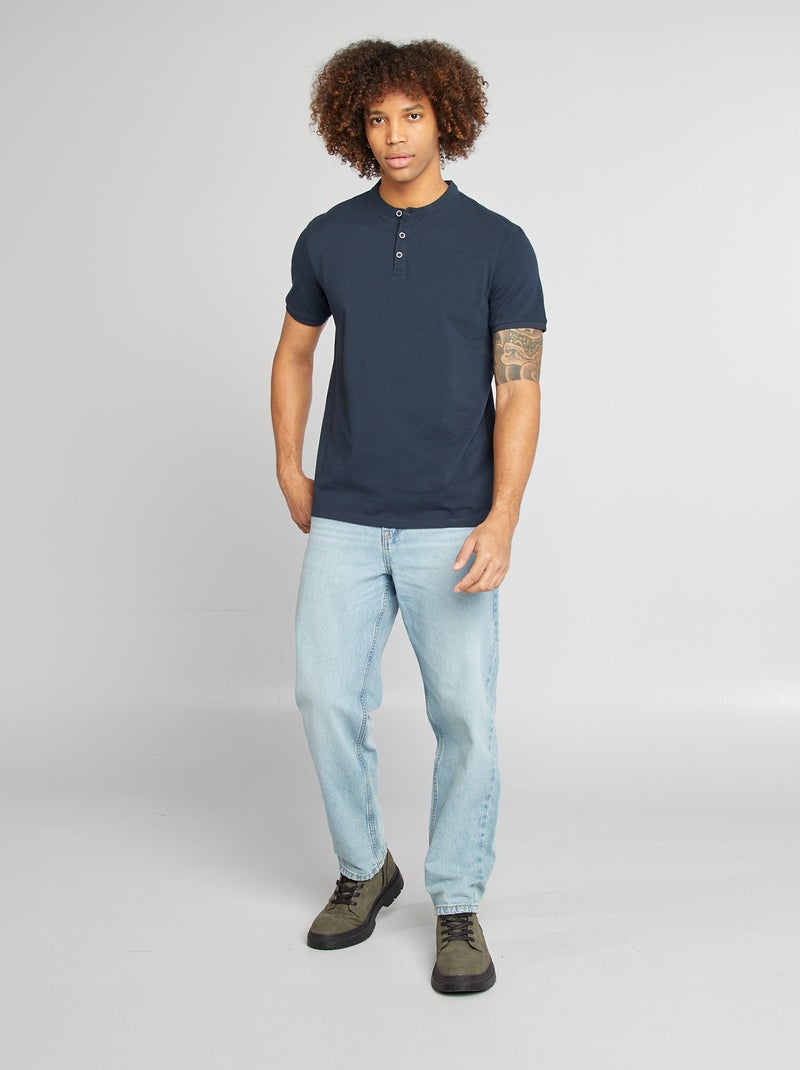 Polo de piqué cuello mao azul - Kiabi