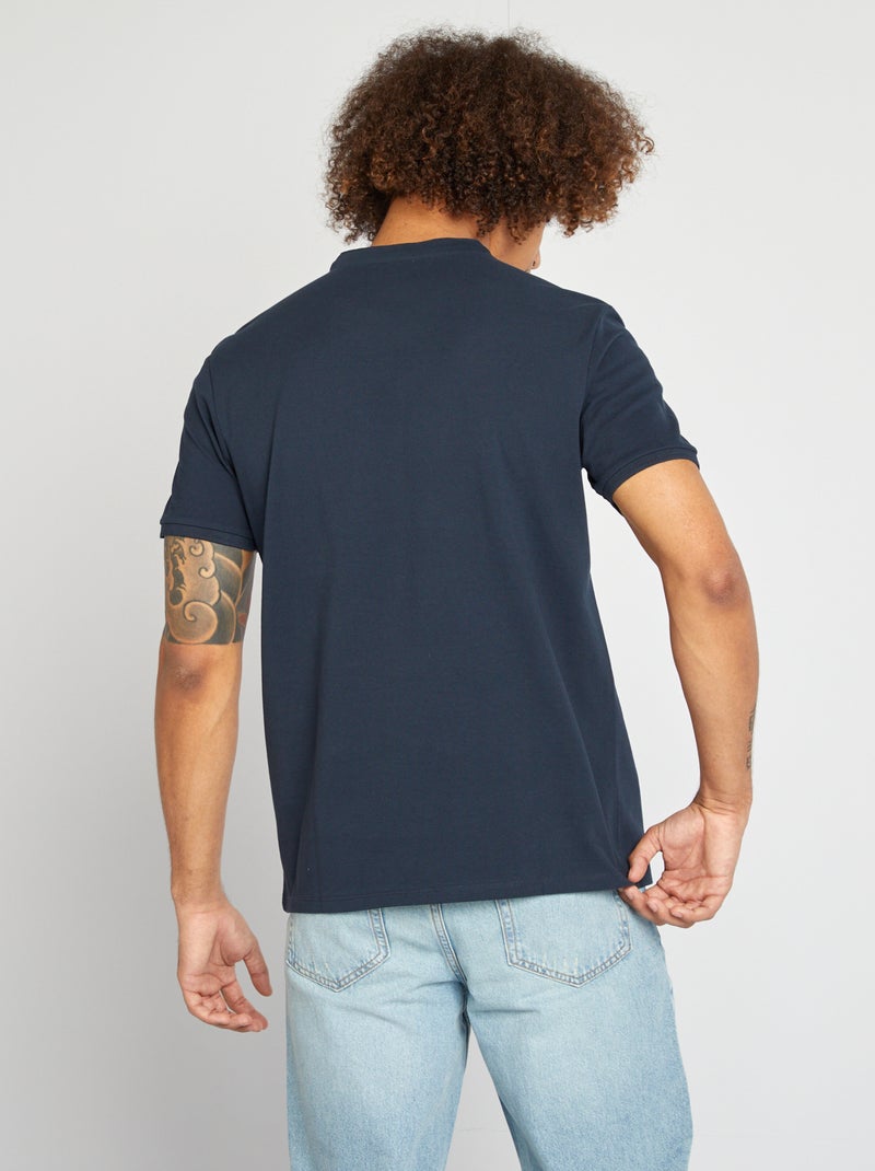Polo de piqué cuello mao azul - Kiabi