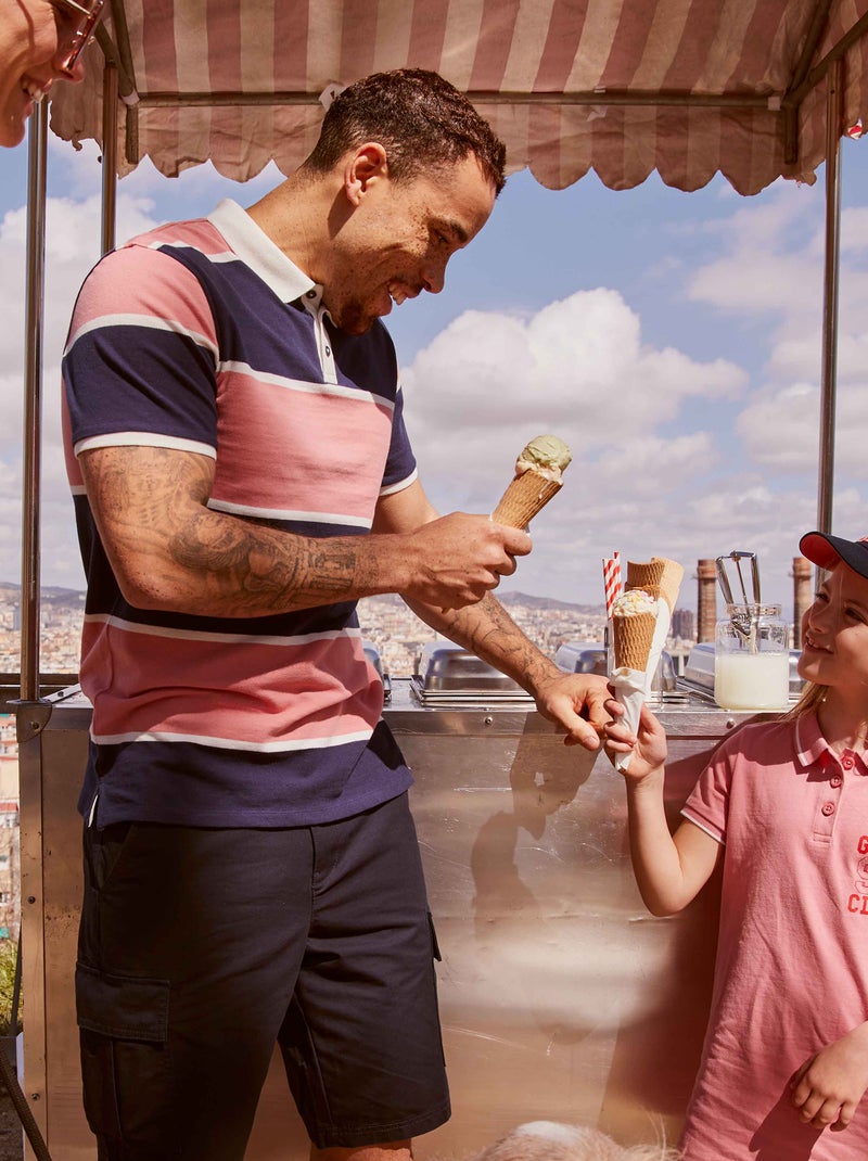 Polo de piqué de algodón a rayas ROSA - Kiabi