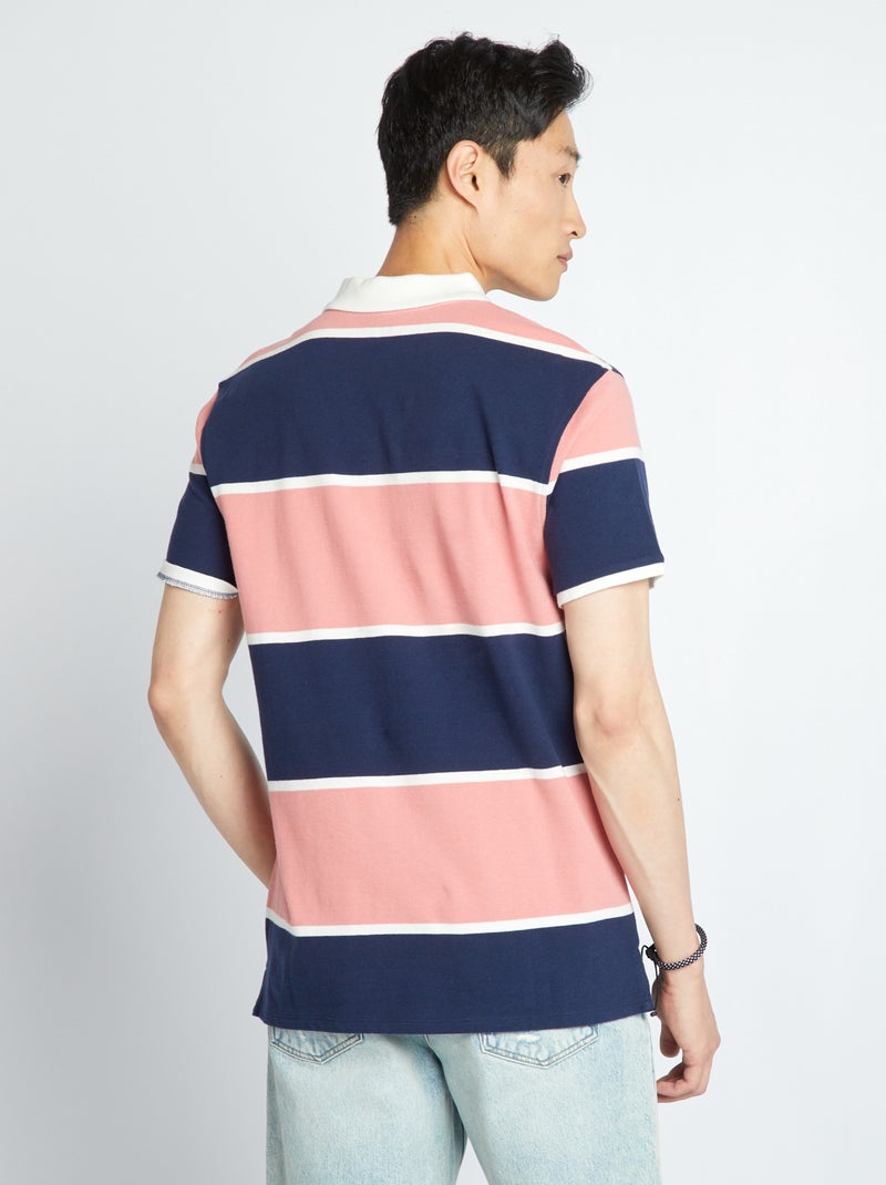 Polo de piqué de algodón a rayas ROSA - Kiabi