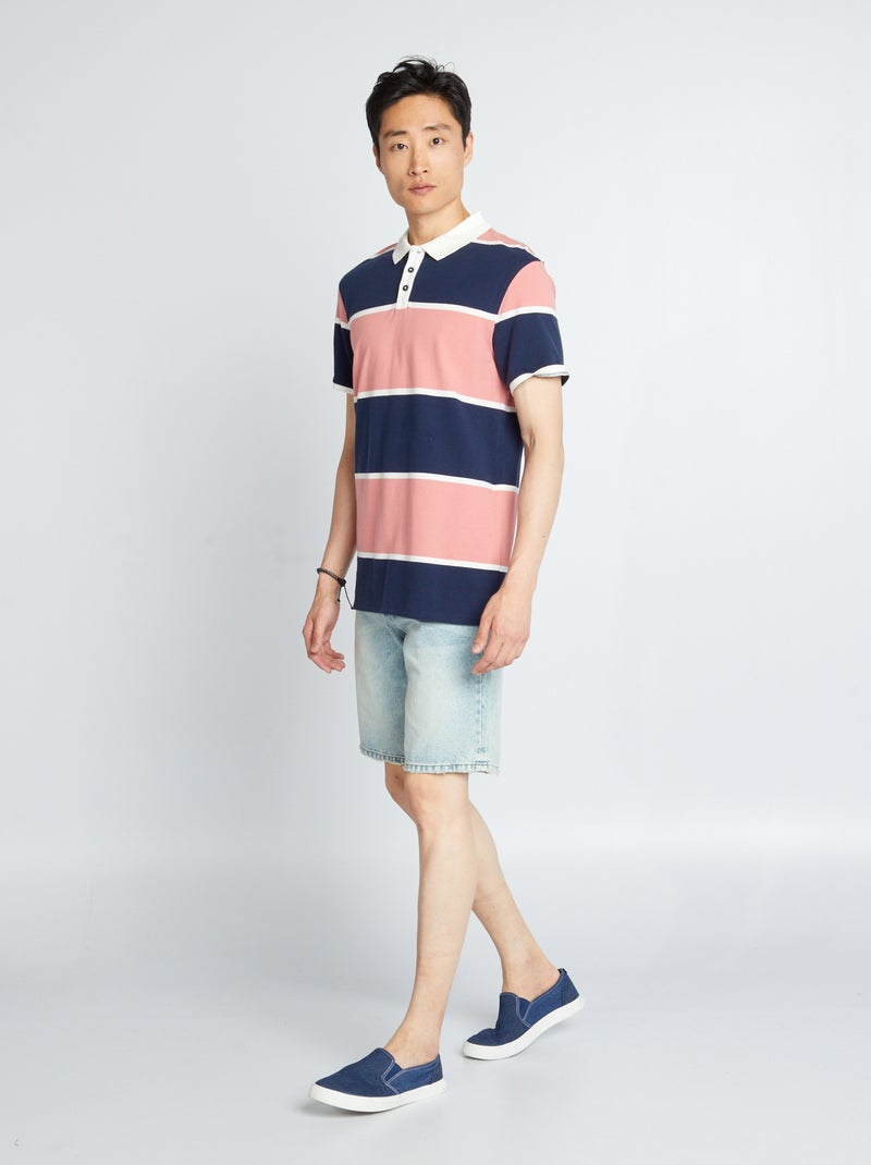 Polo de piqué de algodón a rayas ROSA - Kiabi