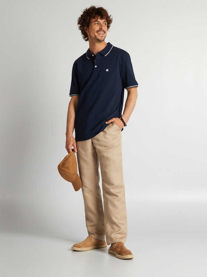 Polo de piqué de algodón azul - Kiabi
