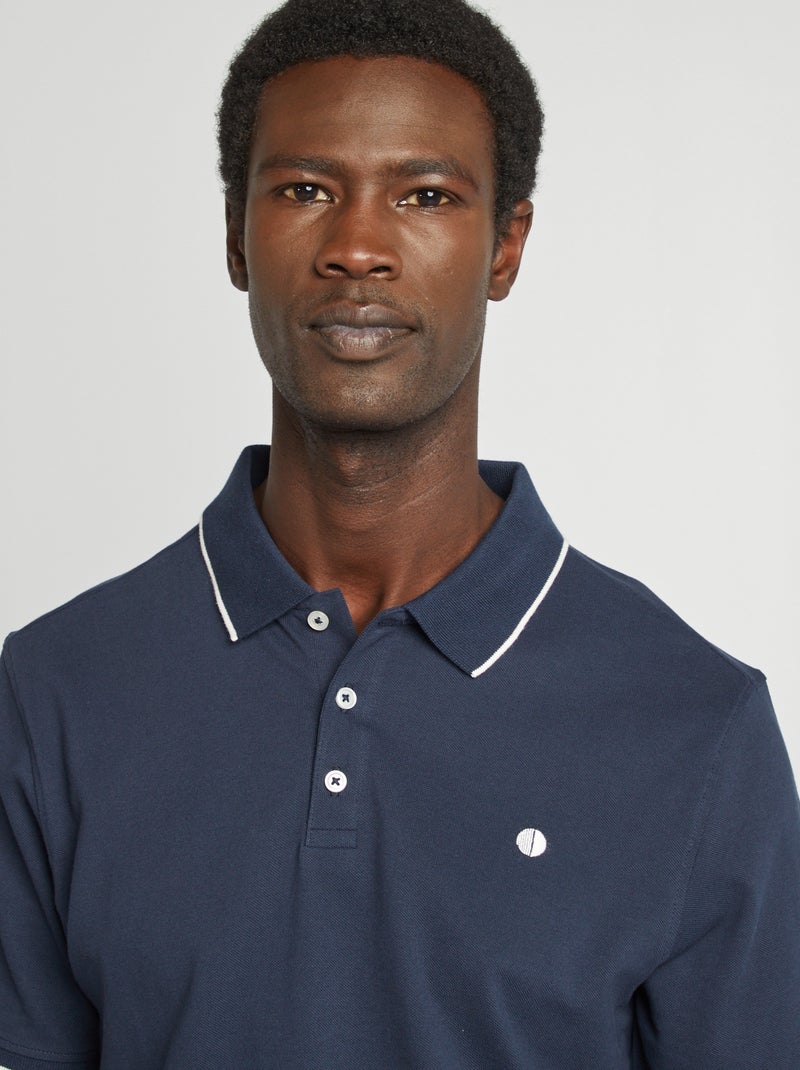 Polo de piqué de algodón azul - Kiabi