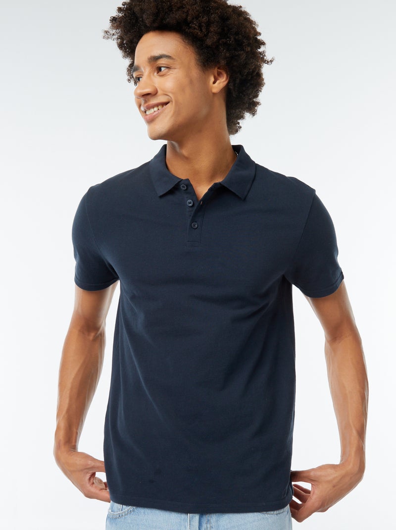 Polo de piqué de algodón azul - Kiabi
