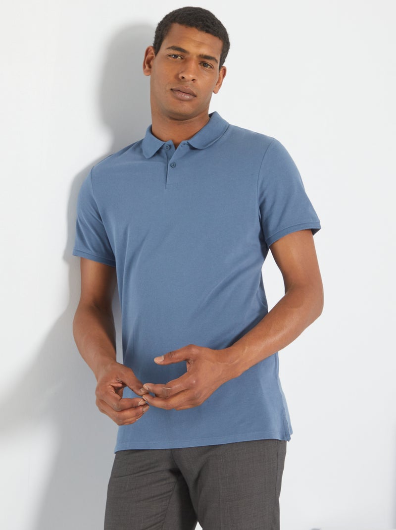 Polo de piqué de algodón AZUL - Kiabi