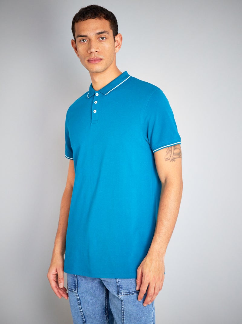 Polo de piqué de algodón azul - Kiabi