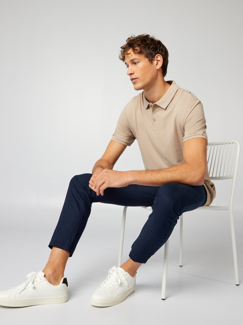 Polo de piqué de algodón beige - Kiabi