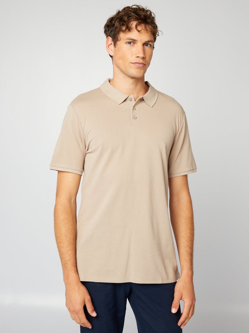 Polo de piqué de algodón beige - Kiabi