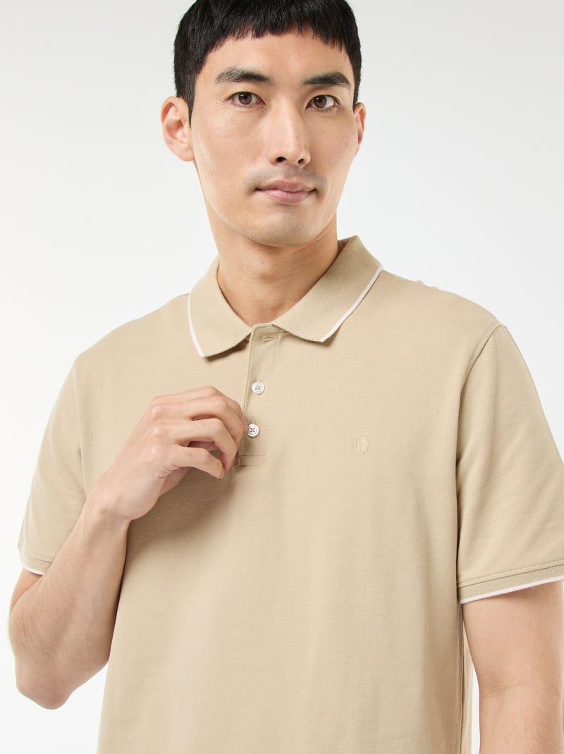Polo de piqué de algodón Beige - Kiabi