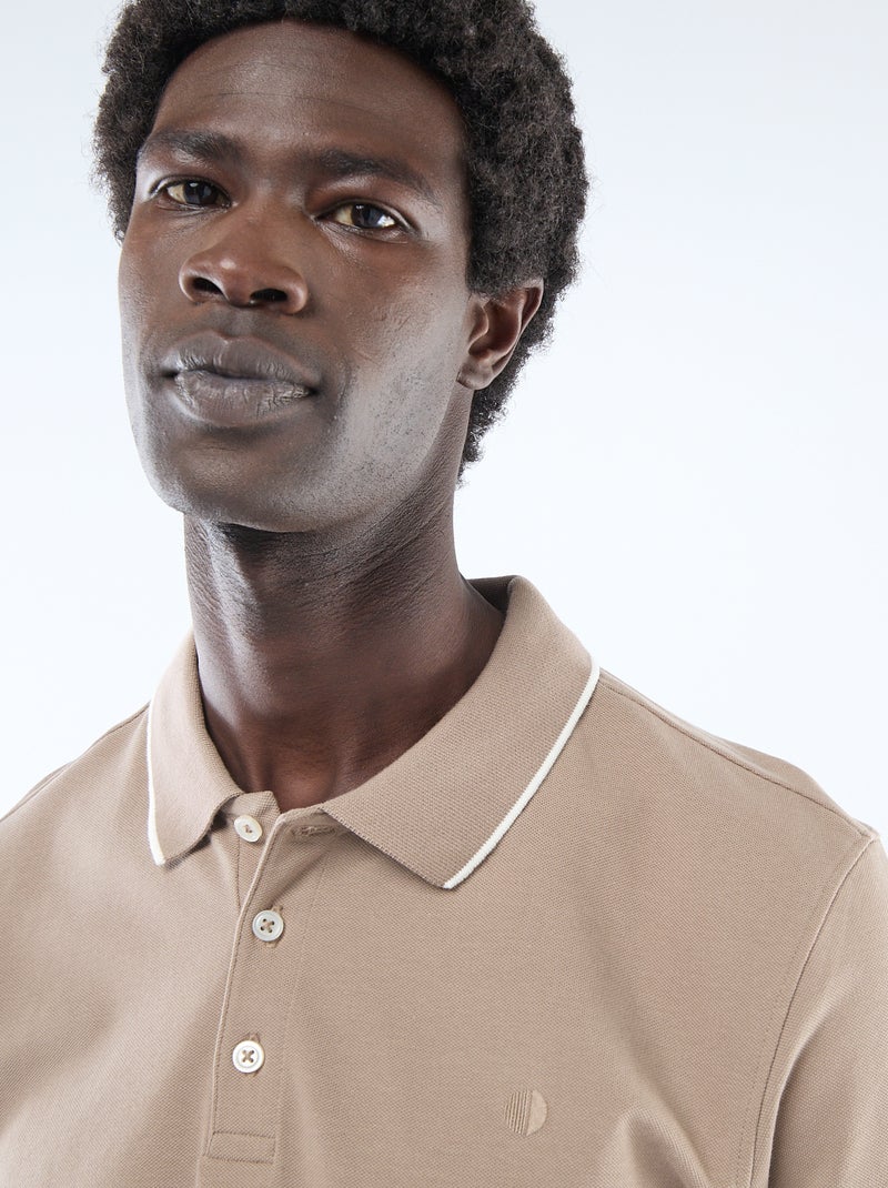 Polo de piqué de algodón Beige - Kiabi