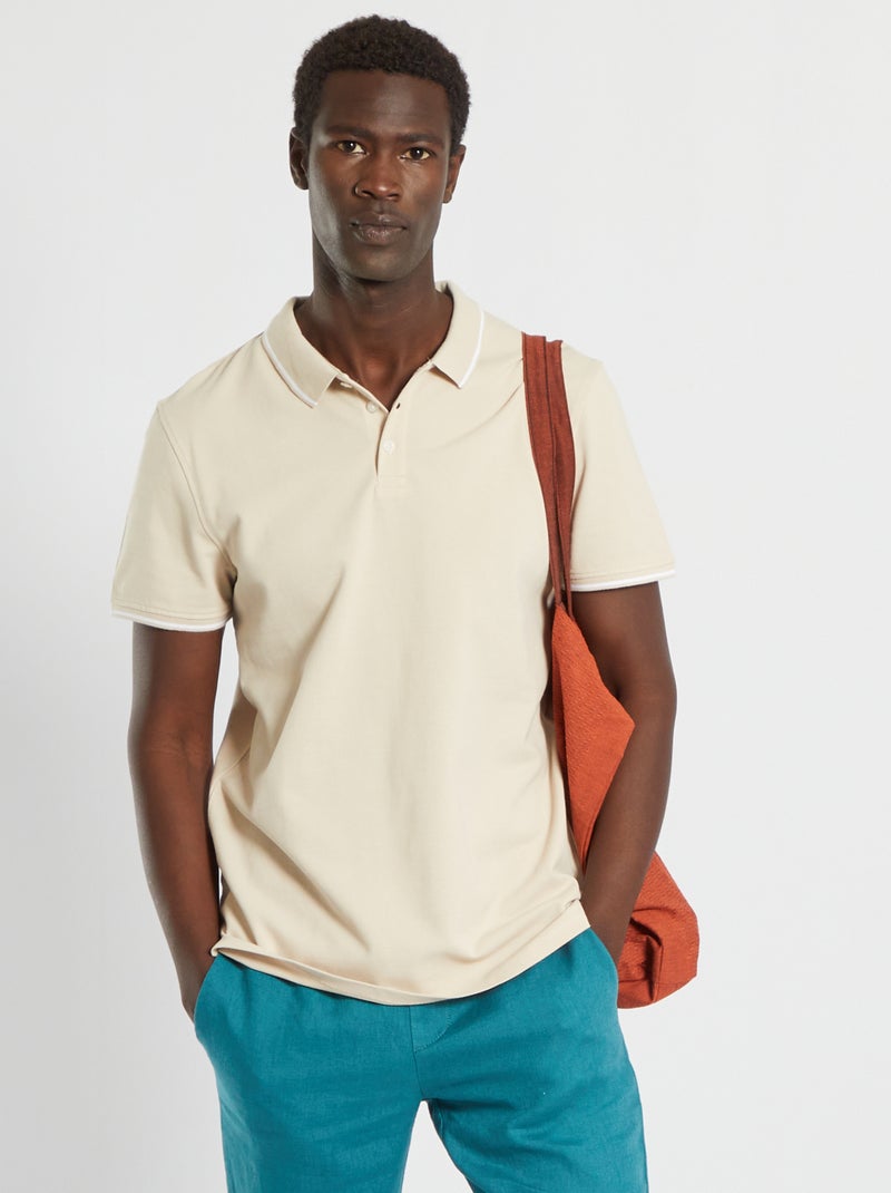 Polo de piqué de algodón beige crema - Kiabi