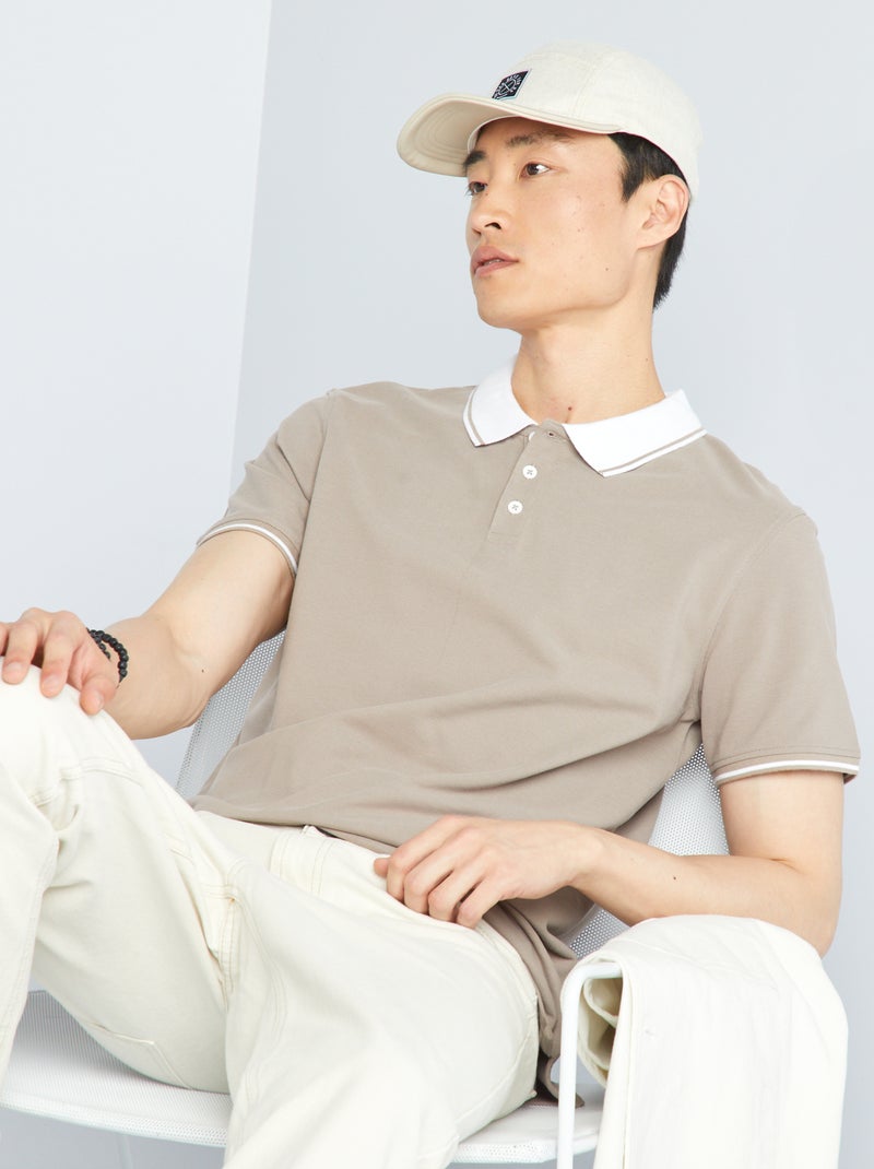 Polo de piqué de algodón BEIGE - Kiabi