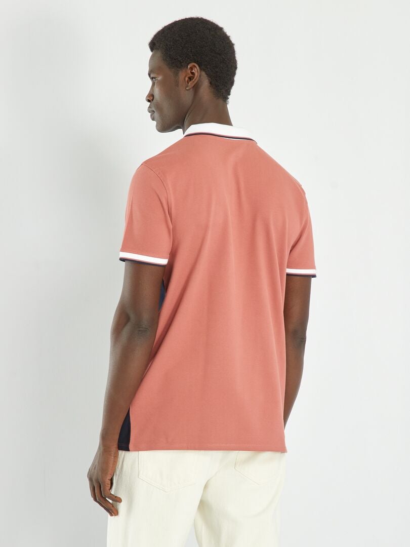 Polo de piqué de algodón colorblock ROSA - Kiabi