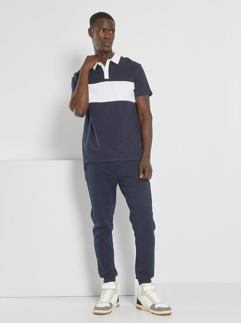 Polo de piqué de algodón con bandas a contraste AZUL - Kiabi