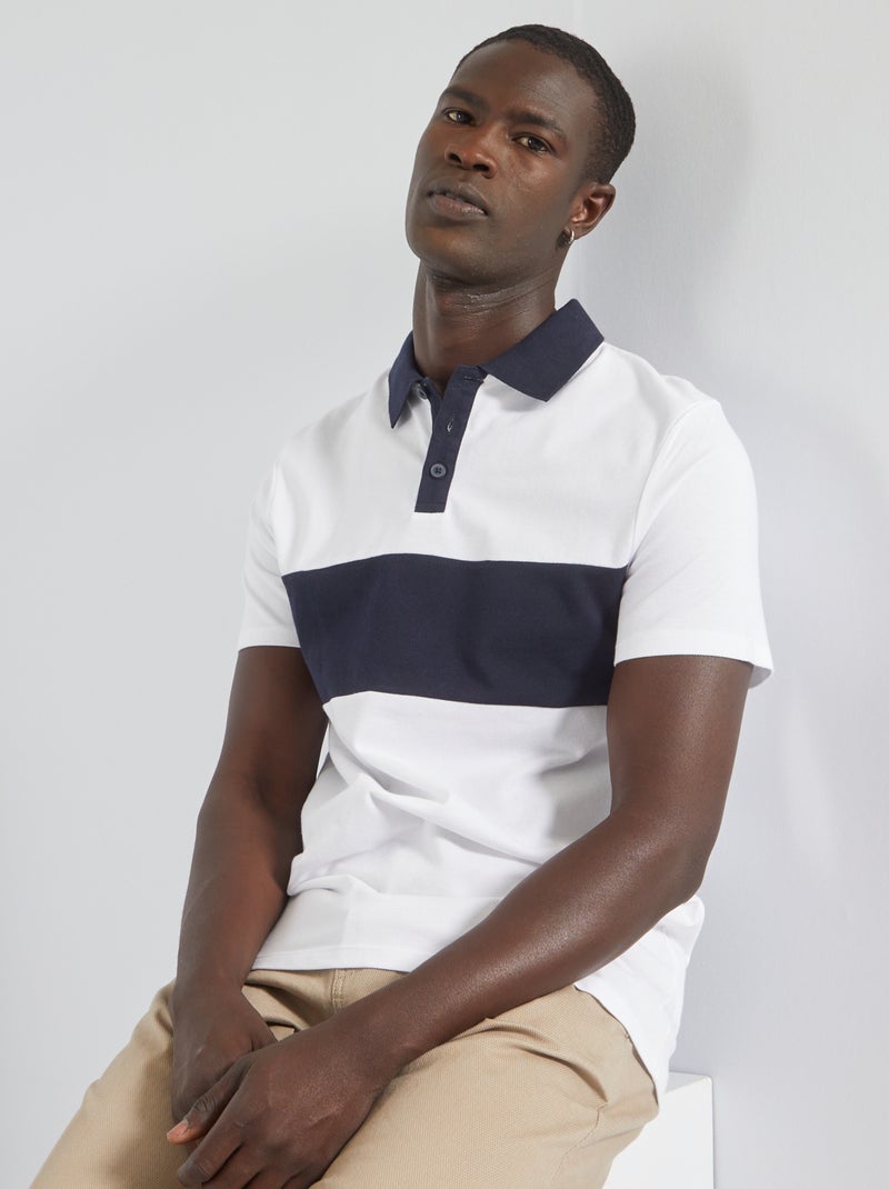 Polo de piqué de algodón con bandas a contraste Blanco - Kiabi