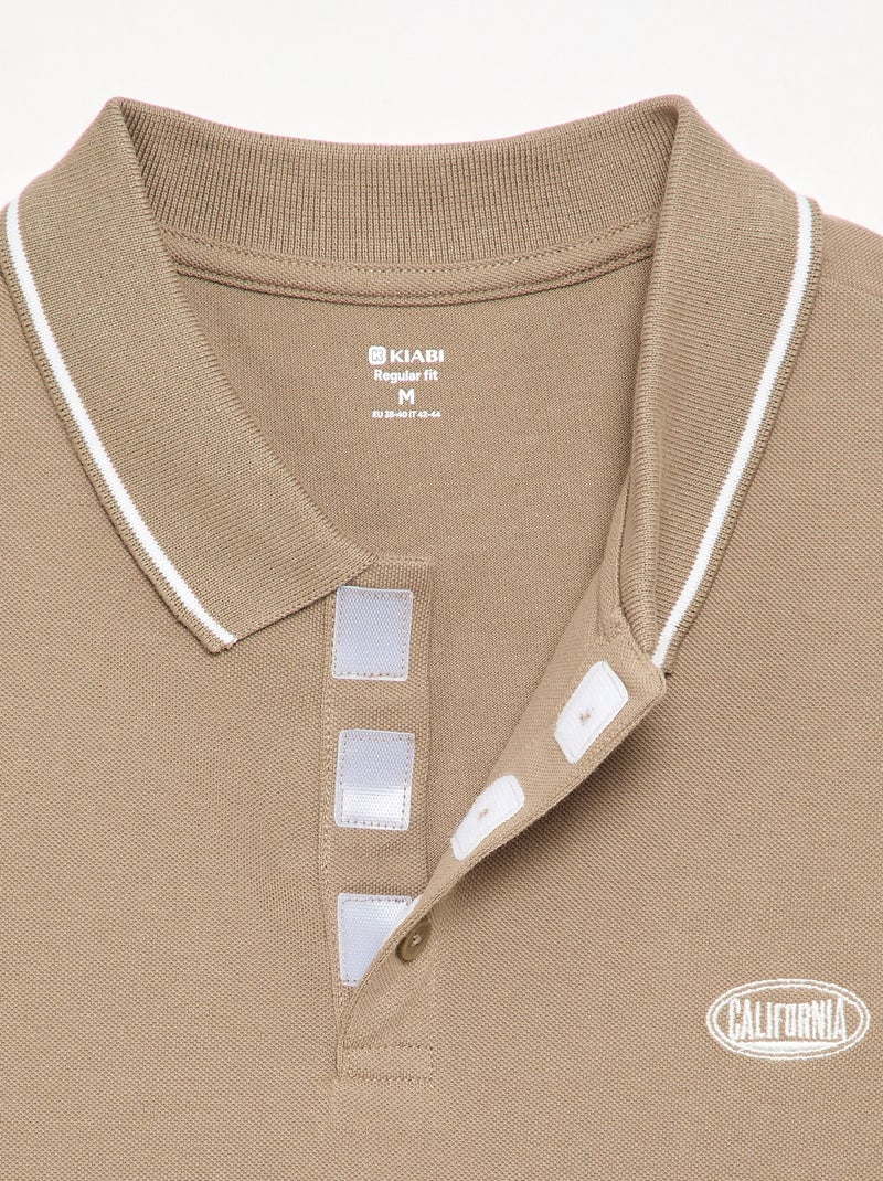 Polo de piqué de algodón con bordado en el pecho Beige - Kiabi
