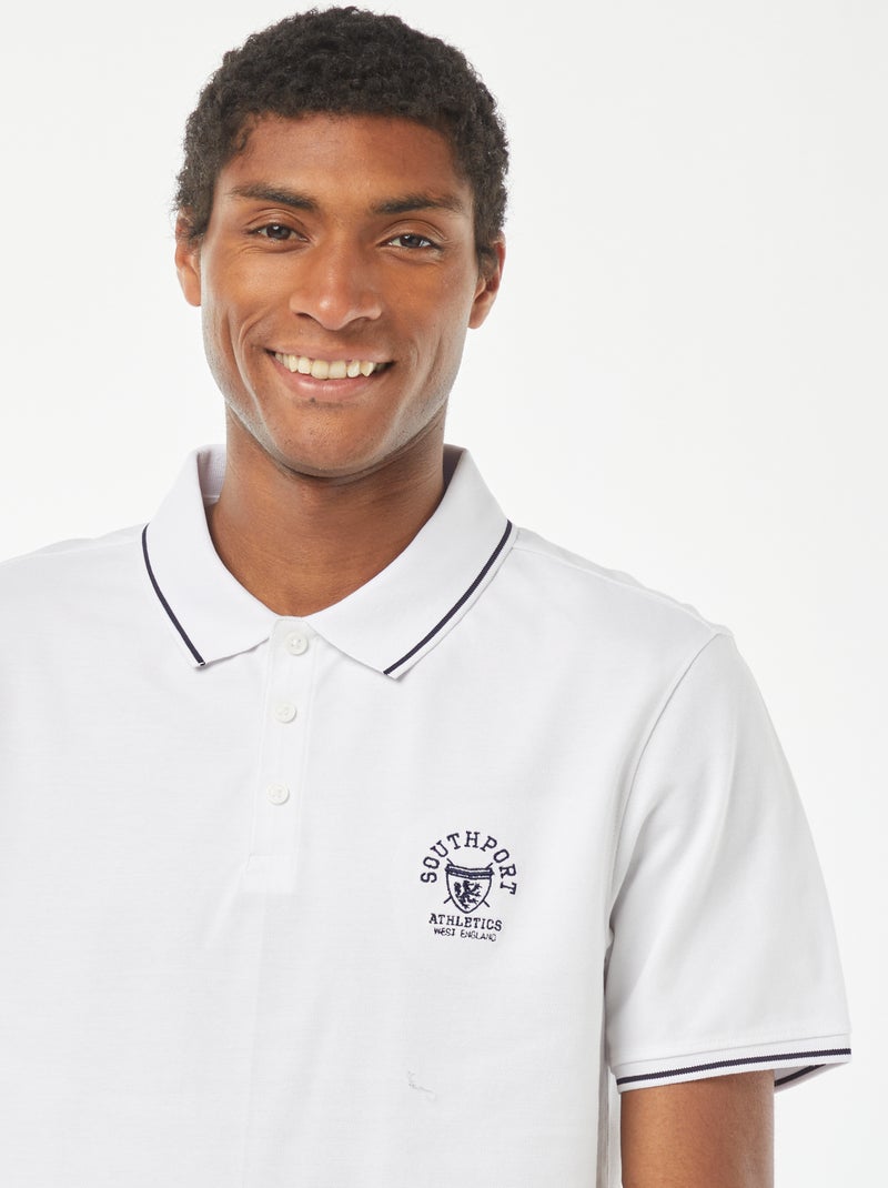 Polo de piqué de algodón con bordado en el pecho BLANCO - Kiabi