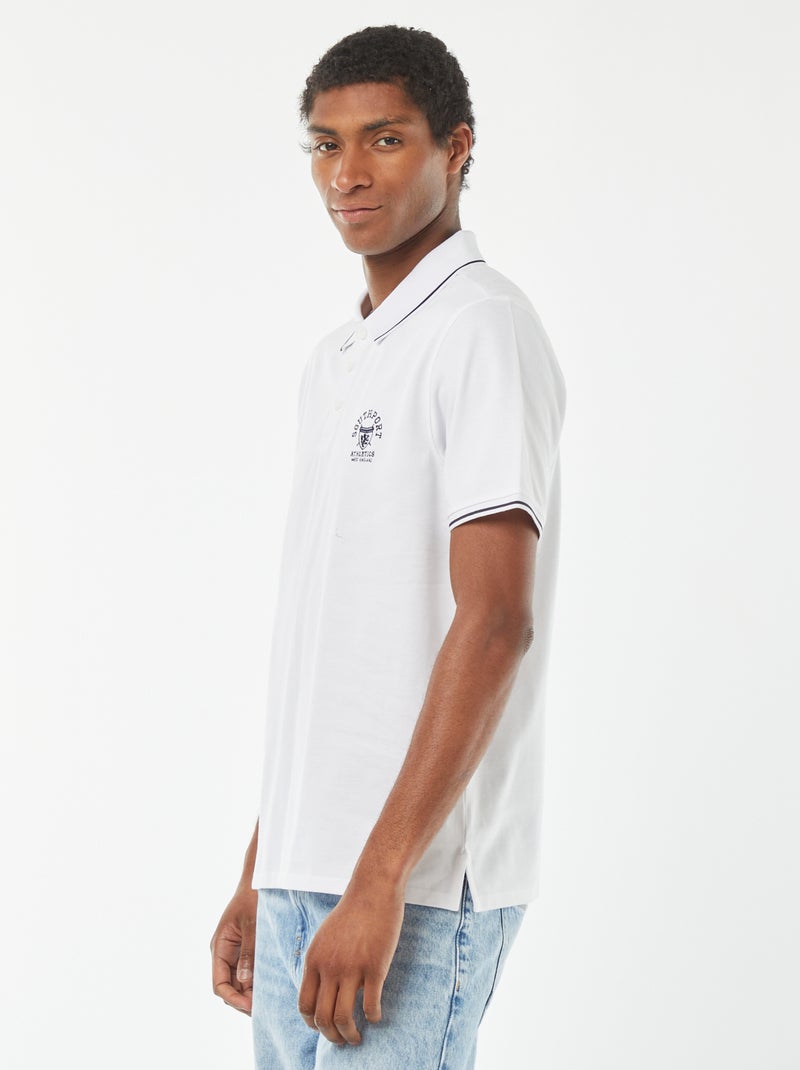 Polo de piqué de algodón con bordado en el pecho BLANCO - Kiabi
