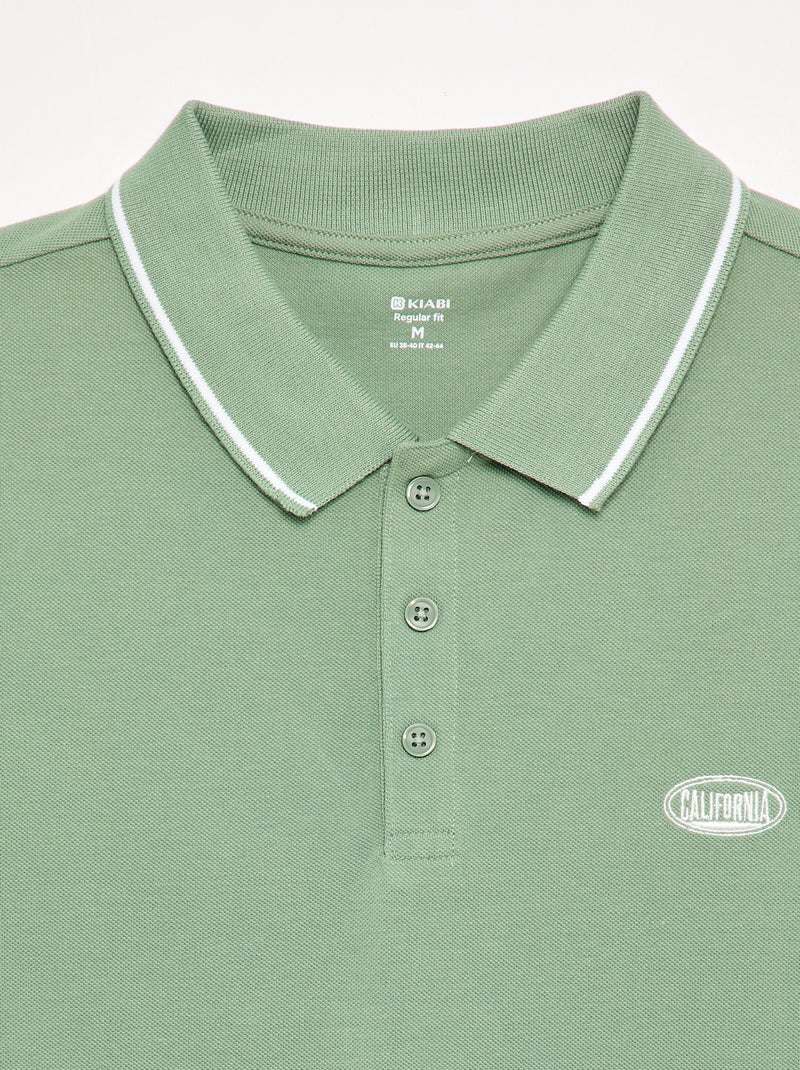 Polo de piqué de algodón con bordado en el pecho Verde - Kiabi