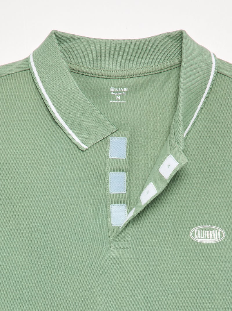 Polo de piqué de algodón con bordado en el pecho Verde - Kiabi