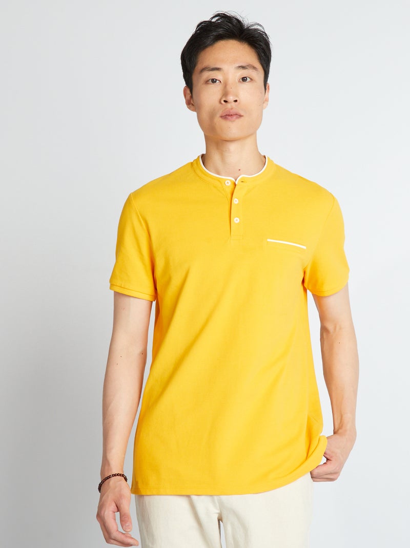 Polo de piqué de algodón con cuello mao AMARILLO - Kiabi