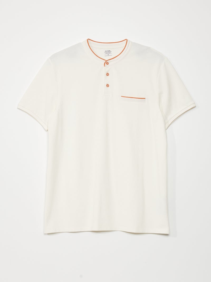 Polo de piqué de algodón con cuello mao BLANCO - Kiabi