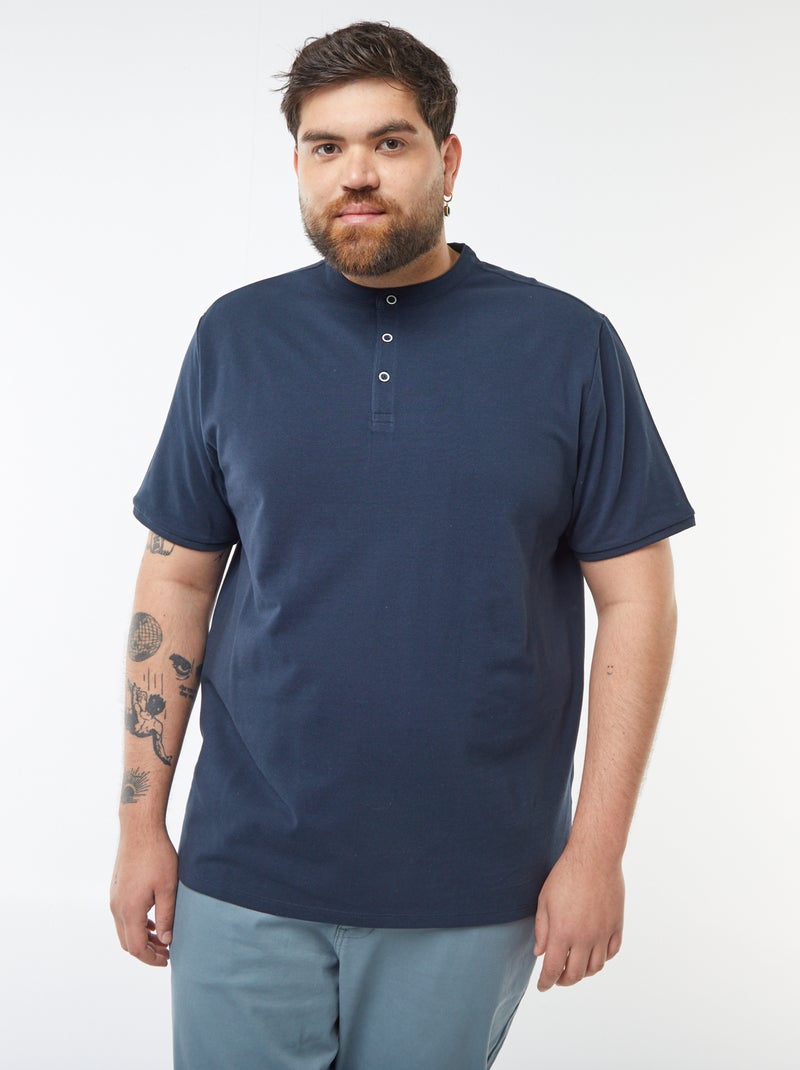 Polo de piqué de algodón con cuello panadero azul - Kiabi