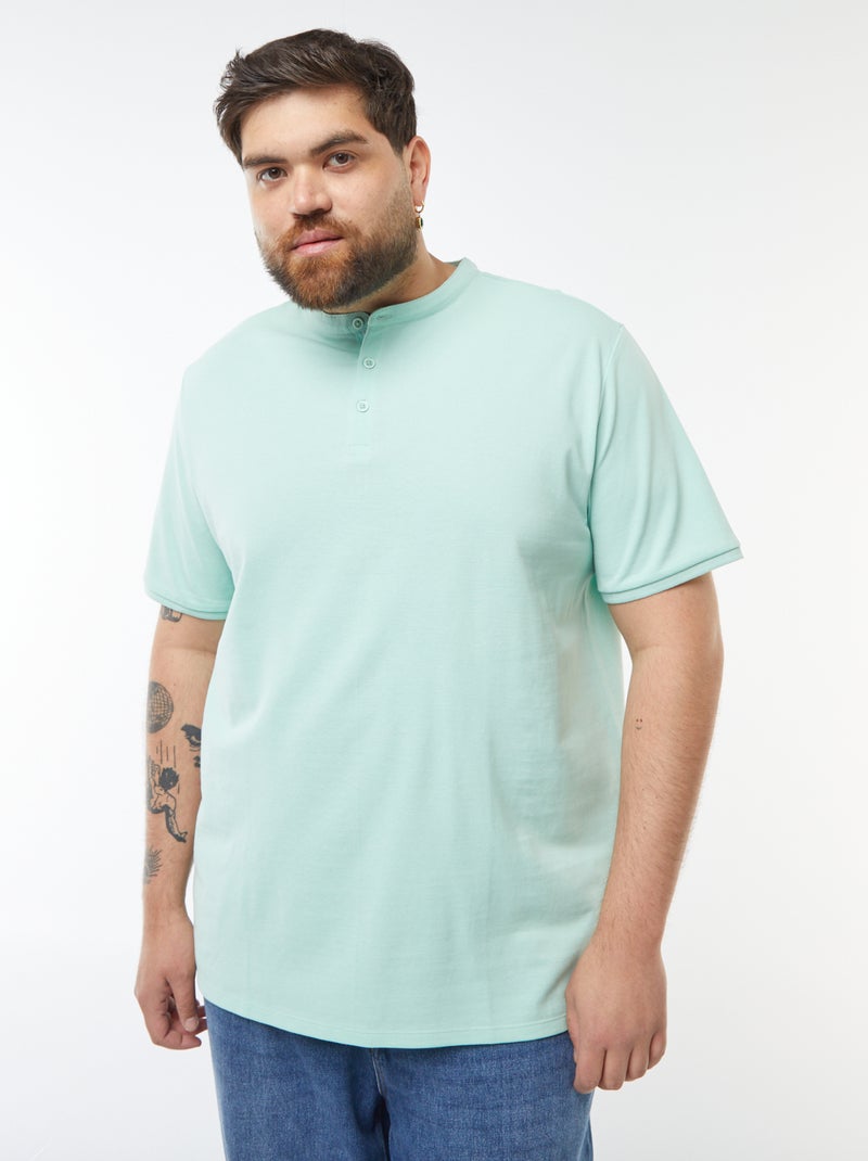 Polo de piqué de algodón con cuello panadero Verde - Kiabi