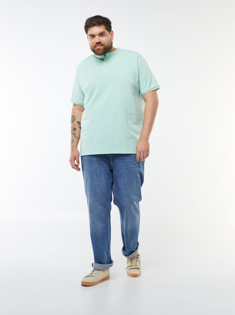 Polo de piqué de algodón con cuello panadero Verde - Kiabi