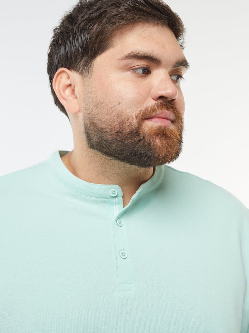 Polo de piqué de algodón con cuello panadero Verde - Kiabi