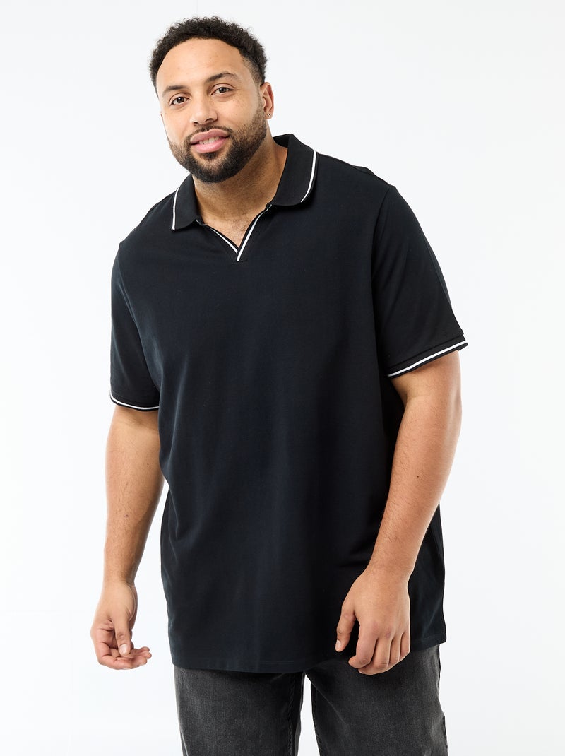 Polo de piqué de algodón con cuello polo sin botones Negro - Kiabi
