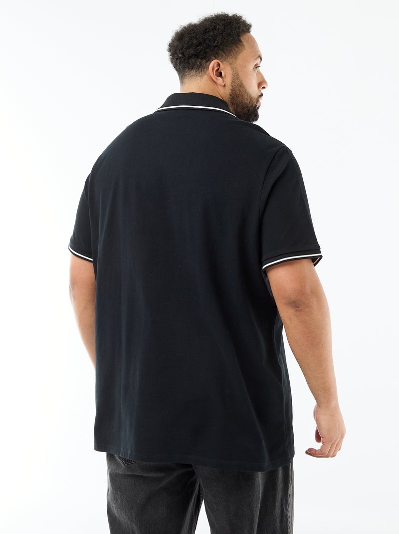 Polo de piqué de algodón con cuello polo sin botones Negro - Kiabi