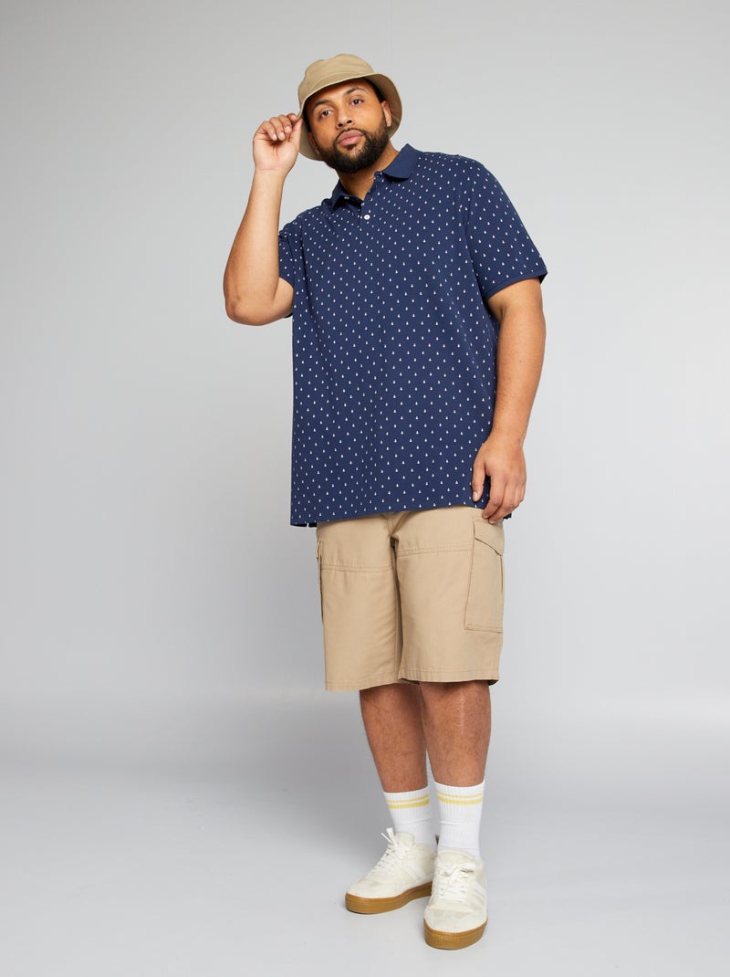 Polo de piqué de algodón con estampado AZUL - Kiabi