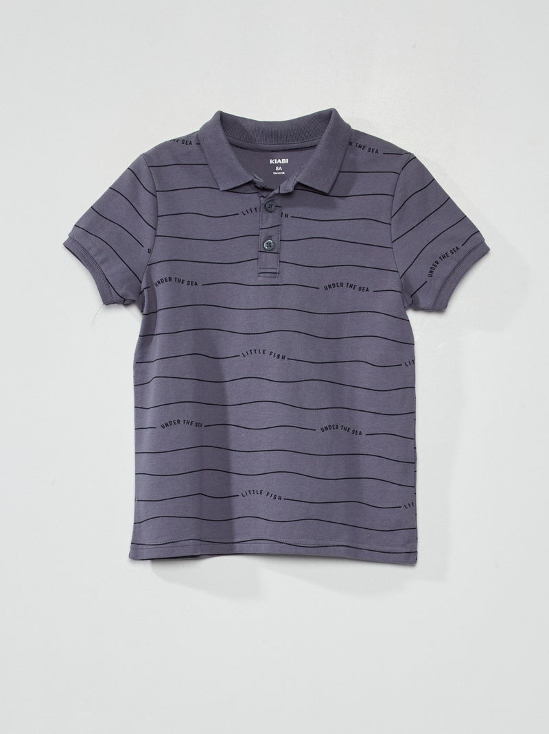 Polo de piqué de algodón con estampado AZUL - Kiabi