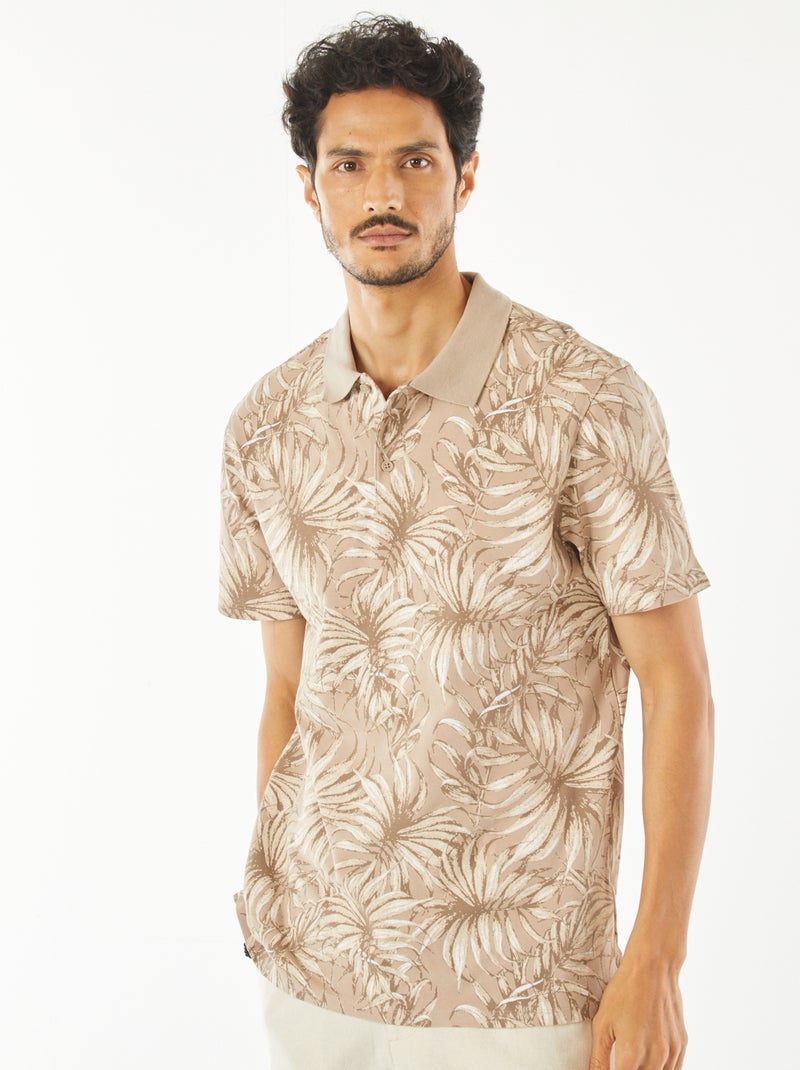 Polo de piqué de algodón con estampado BEIGE - Kiabi