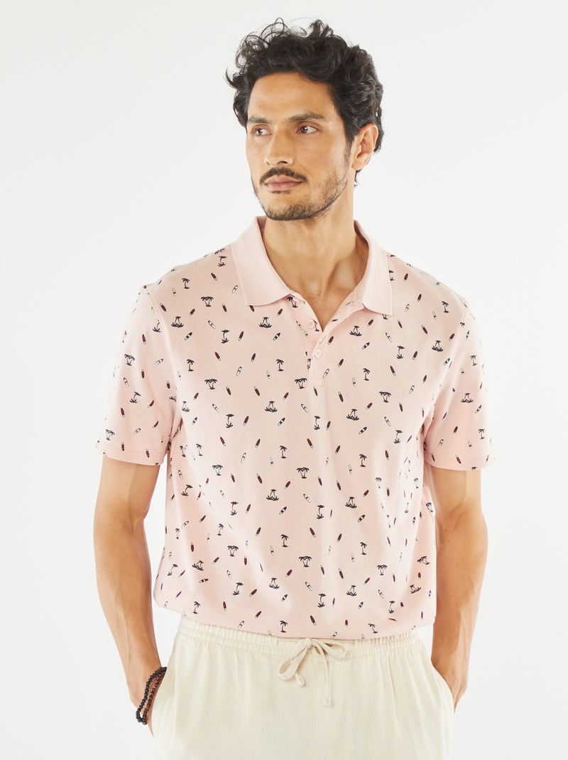 Polo de piqué de algodón con estampado ROSA - Kiabi