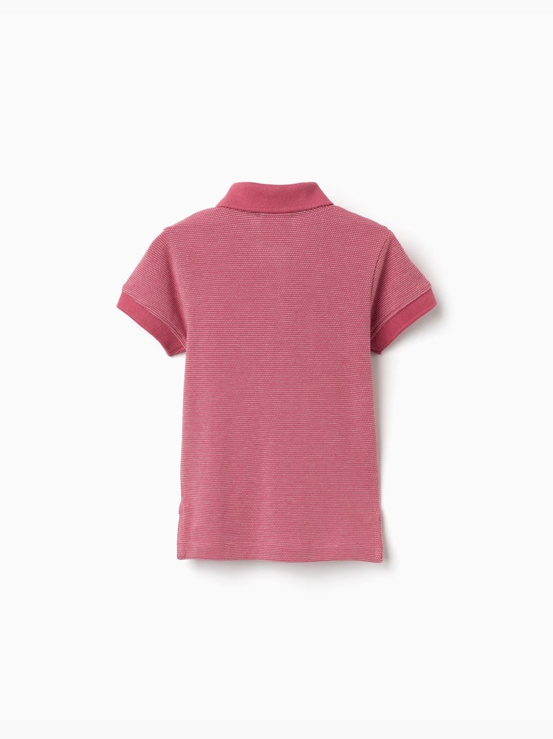 Polo de piqué de algodón con lunares en jacquard Rosa oscuro - Kiabi