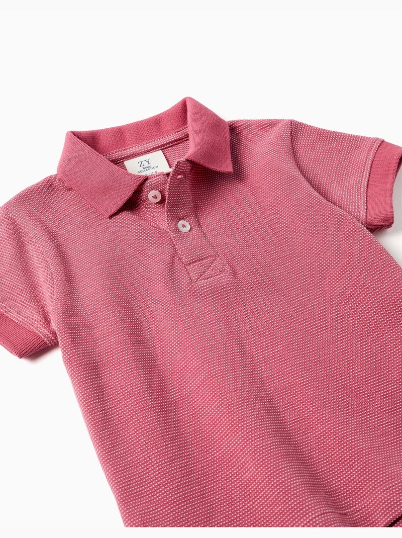 Polo de piqué de algodón con lunares en jacquard Rosa oscuro - Kiabi