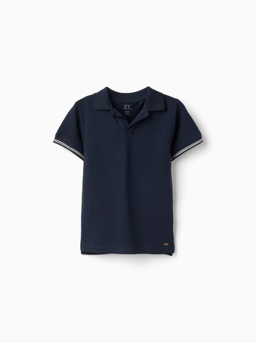 Polo de piqué de algodón con mangas a rayas - Kiabi