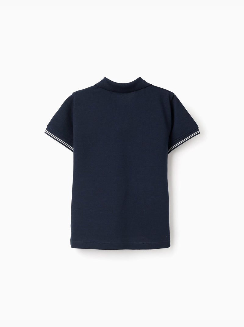 Polo de piqué de algodón con mangas a rayas Azul oscuro - Kiabi