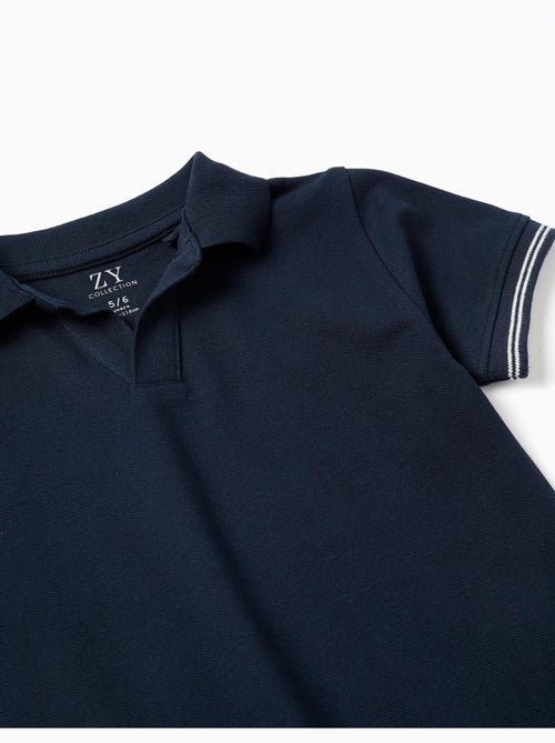Polo de piqué de algodón con mangas a rayas - Kiabi