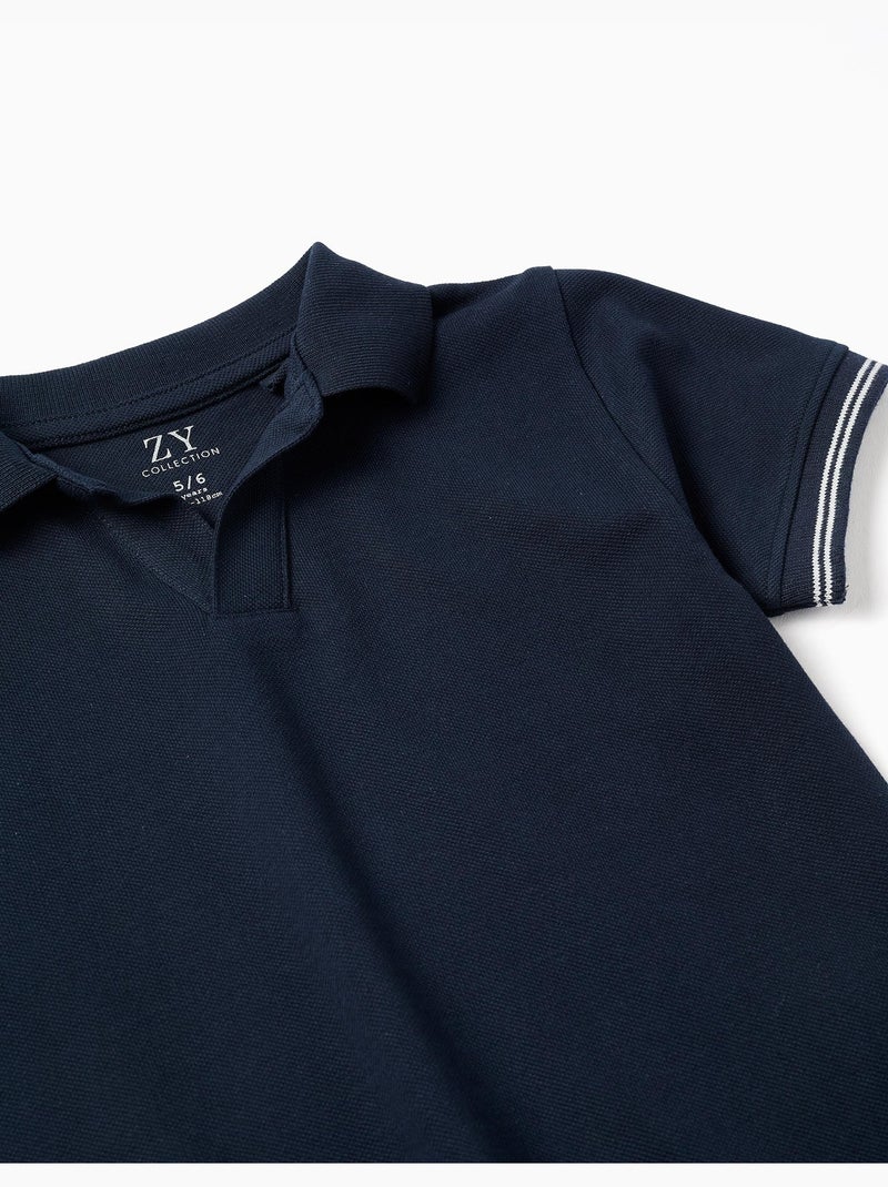 Polo de piqué de algodón con mangas a rayas Azul oscuro - Kiabi