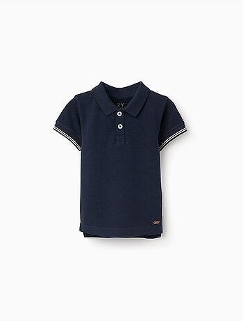 Polo de piqué de algodón con mangas a rayas